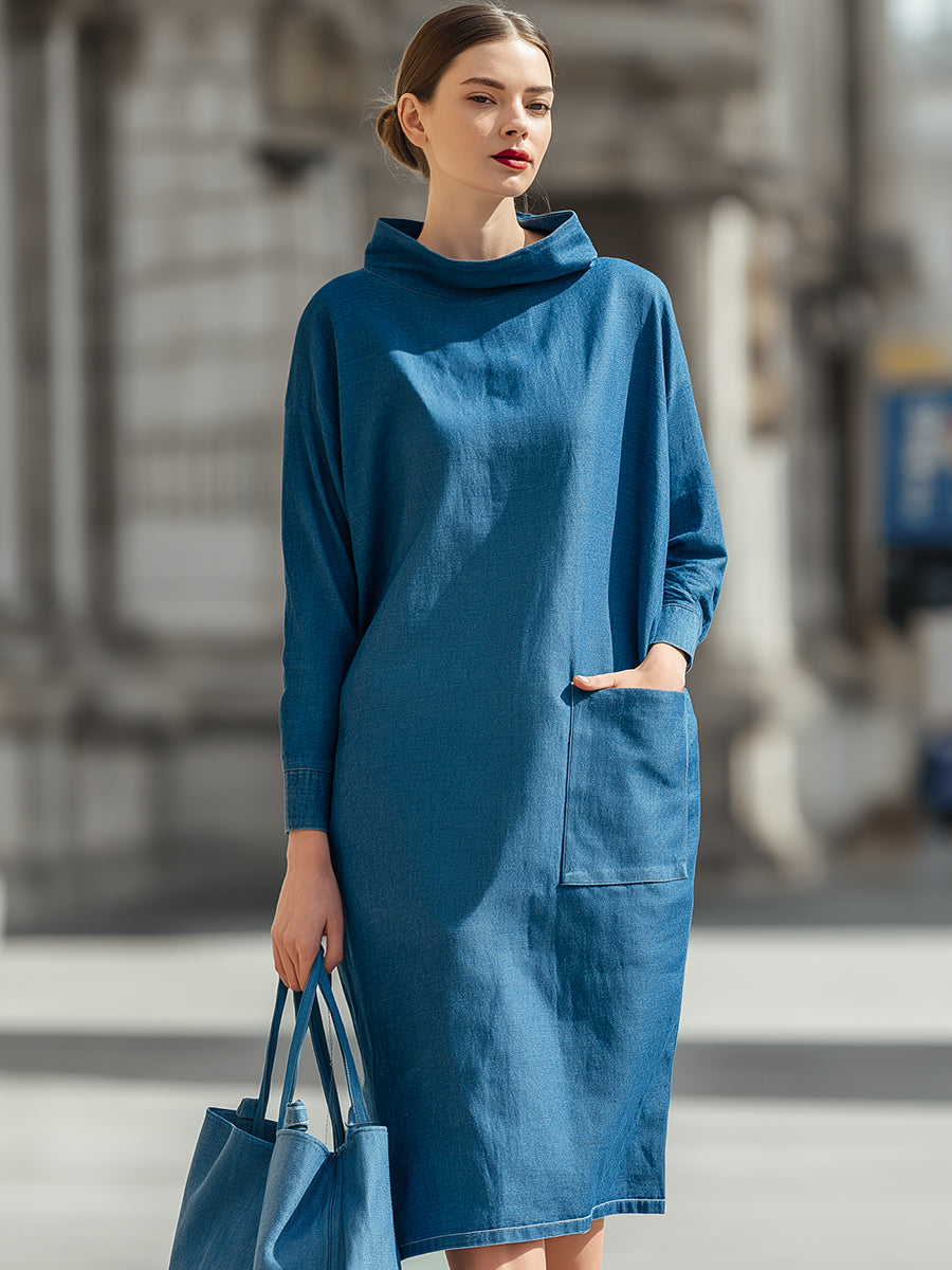 Minimalist Denim Cocoon Midi Dress