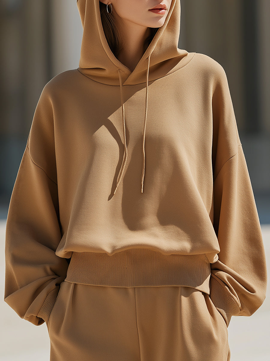Camel Minimalist Cropped Hoodie