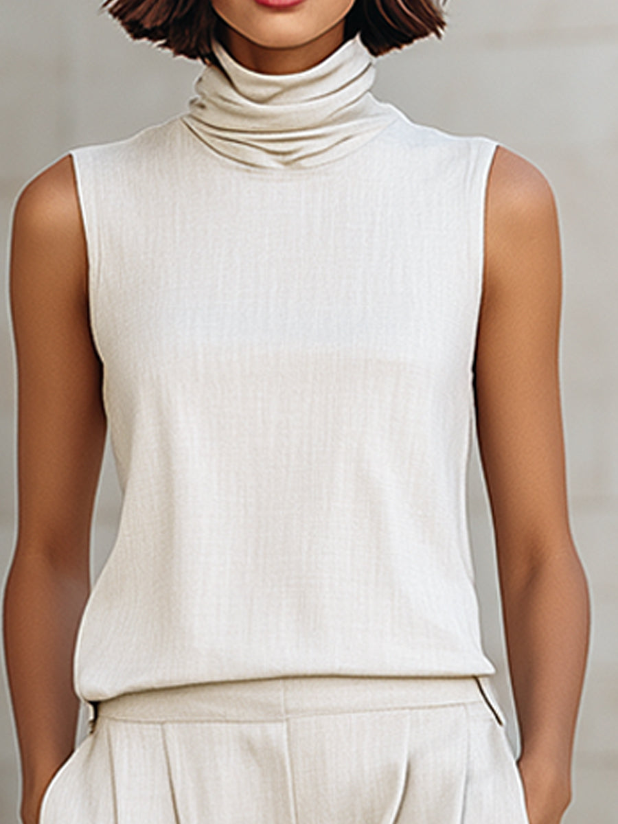 Sleeveless Cotton And Linen Top And Wide-Leg Pants Two-Piece Set