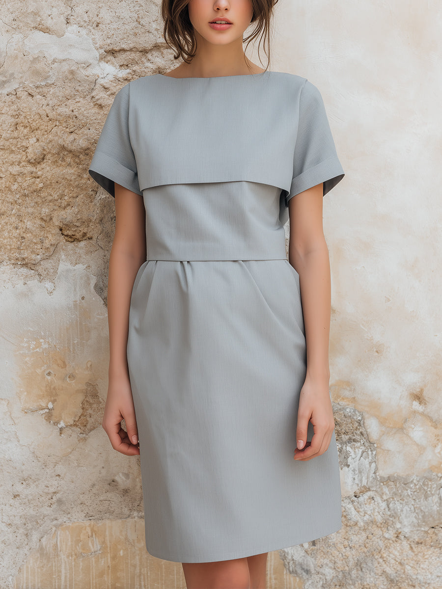 Structured Cape-Sleeve Mini Dress