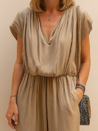 Relaxed V-Neck Short Sleeve Wide-Leg Jumpsuit