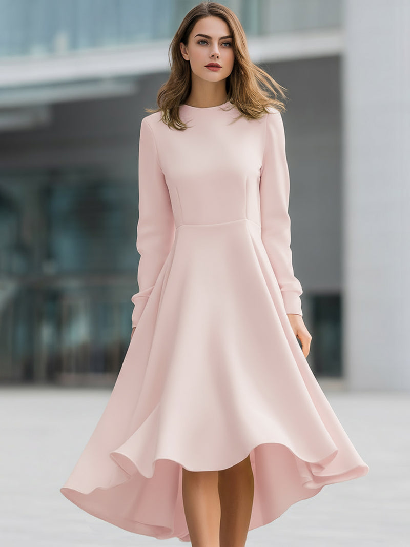 Blush Pink Long Sleeve Swing A-Line Dress