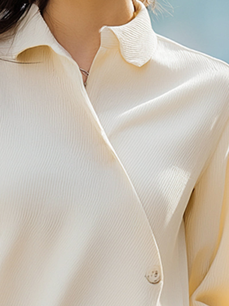 Elegant Cross-Button Shirt In Soft Cream