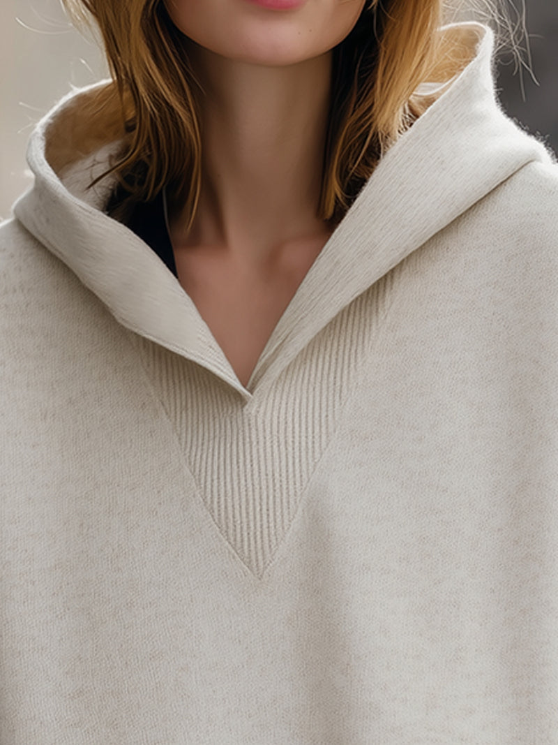 Ivory Relaxed Hoodie With Kangaroo Pocket