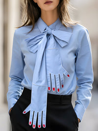 Light Blue Shirt With Hand-decorated Bow Tie