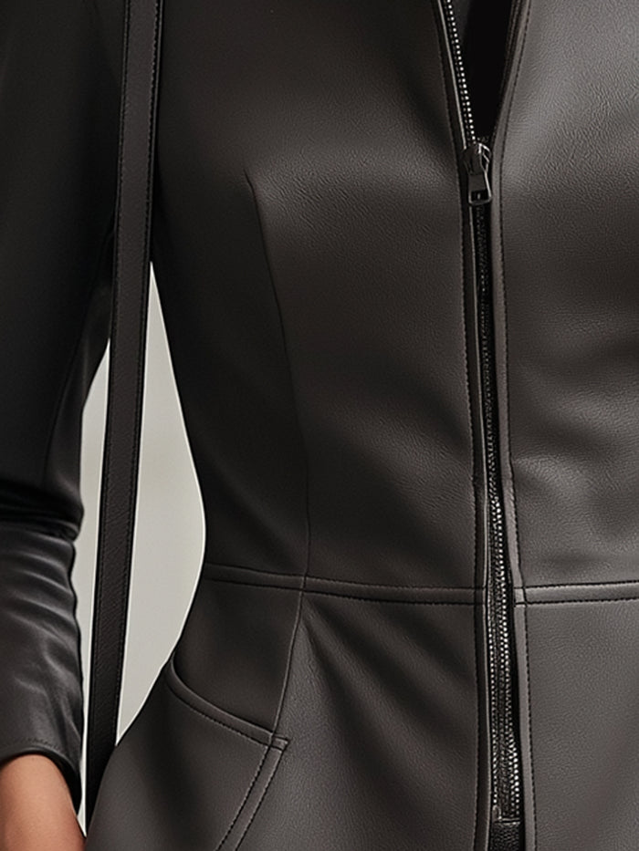 Sleek Charcoal Gray Fitted Leather Jacket