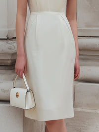 Ivory Sheer-Panel Sleeveless Woven Midi Dress