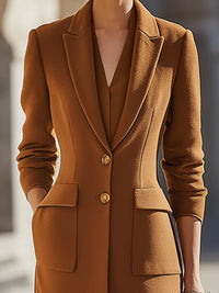 Camel Slim-Fit Long Suit Jacket Wool Coat