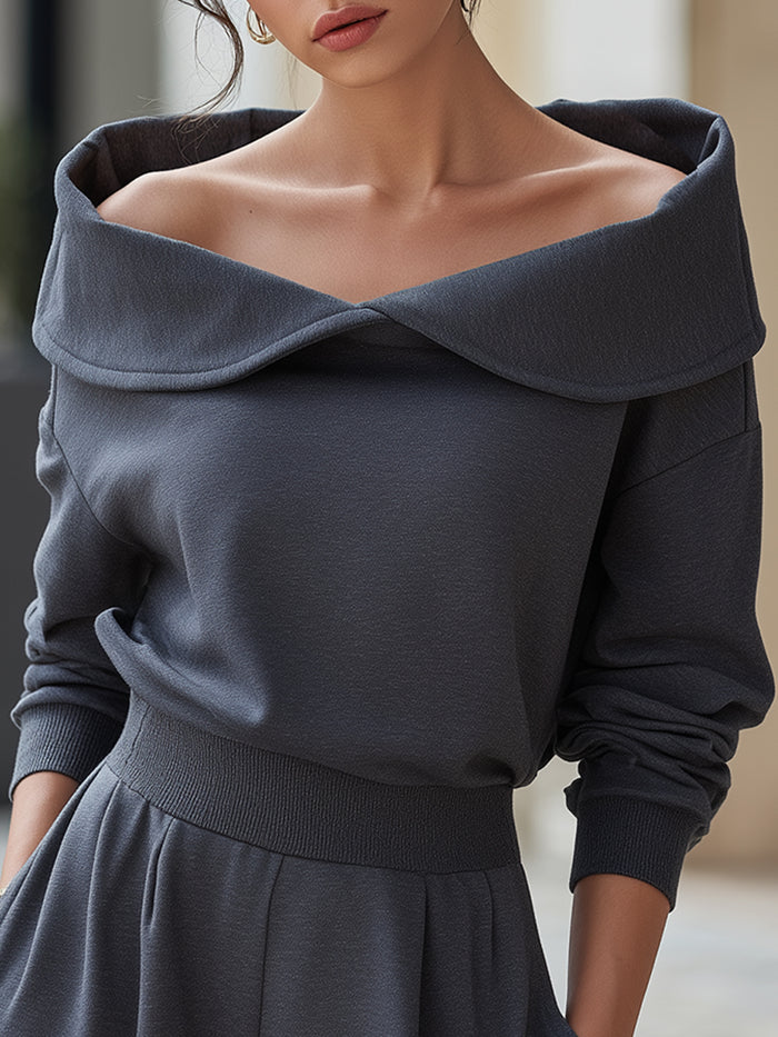 Charcoal Off-Shoulder Knit Top