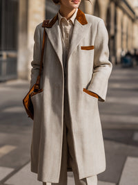 Trim Herringbone Wool Overcoat