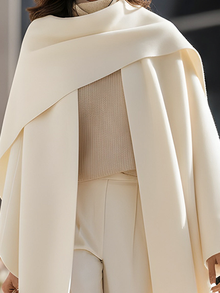 Ivory Draped Wool Cape Coat