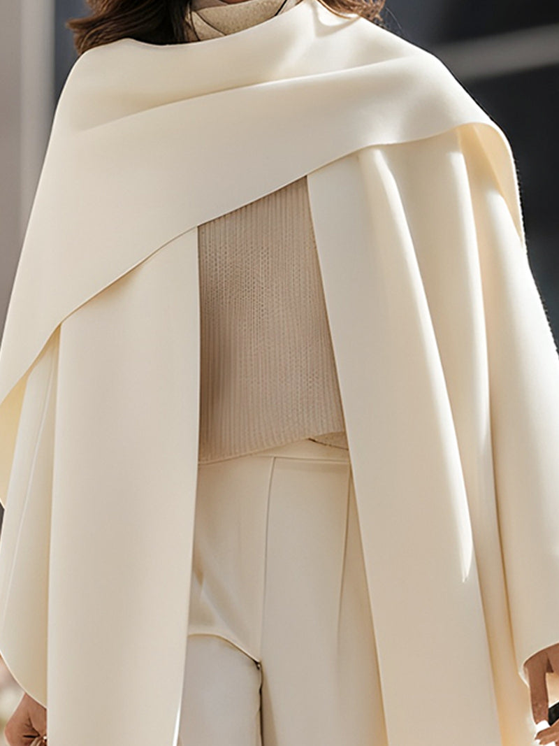 Ivory Draped Wool Cape Coat