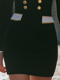 Black Blazer Dress With White Lapel Trim