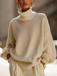 Cream Oversized Turtleneck Sweater