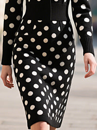 Black Polka Dot Knit Dress With Faux Fur Collar