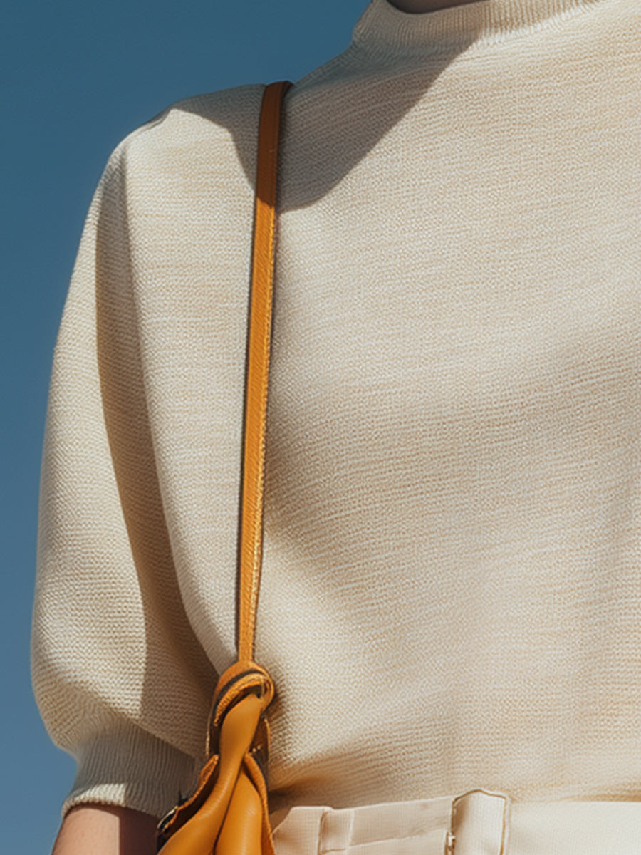 Relaxed Dolman-Sleeve Fine Knit Top