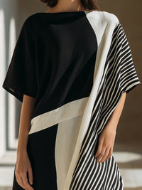 Asymmetric Stripe Color-Block Draped Top