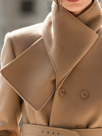 Structured Camel Wool Jacket With Asymmetric Collar And Belted Waist