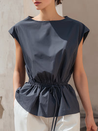 Minimalist Drawstring Waist Cap Sleeve Blouse – Modern Casual Chic Top