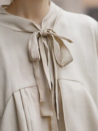 Layered Bow-Tie Collar Oversized Blouse