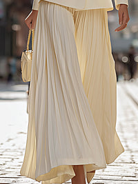 Double-Breasted Structured Blazer & Pleated Maxi Skirt Set