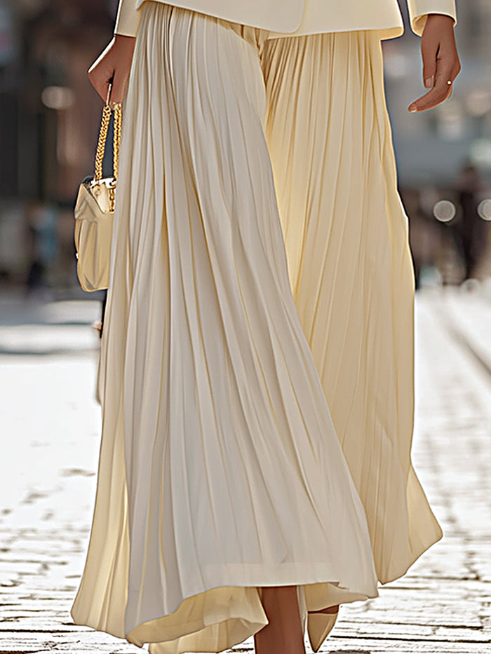 Double-Breasted Structured Blazer & Pleated Maxi Skirt Set