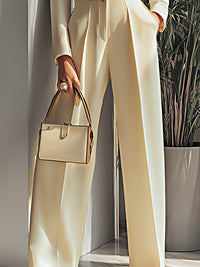 Cream Belted Satin Power Suit Set
