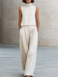 Sleeveless Cotton And Linen Top And Wide-Leg Pants Two-Piece Set