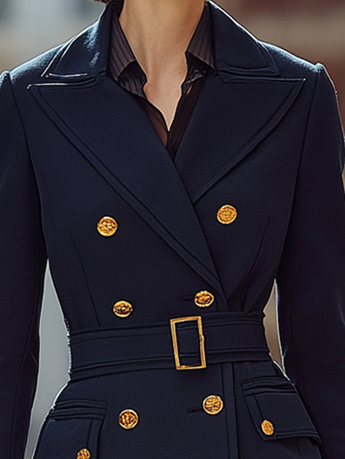 Classic Navy Double-Breasted Belted Trench Coat