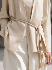 Beige Belted Wrap Cardigan With Inner Layer Two-piece Set