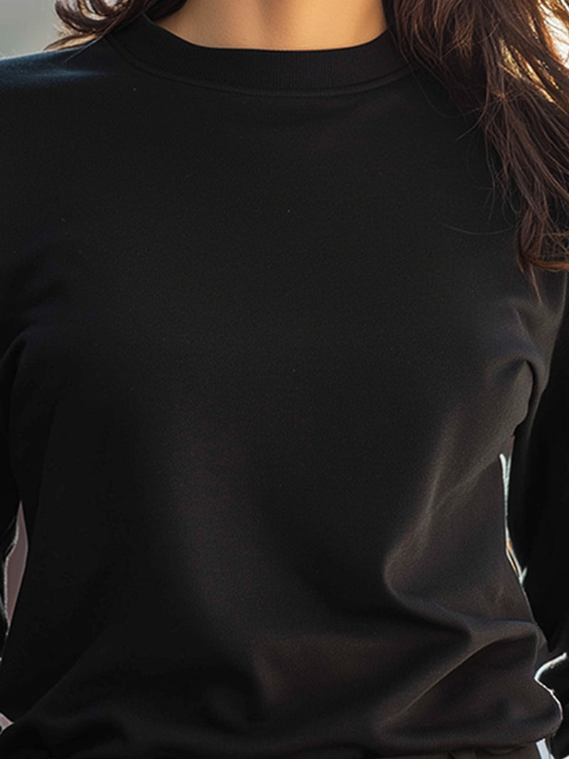 Classic Black Long-Sleeve Crewneck Top