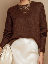 Stylish Brown Sweater And Velvet Midi Skirt Set