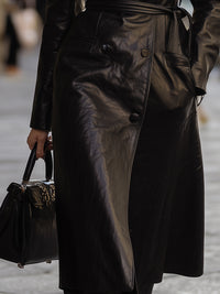 Double-Breasted Black Leather Trench – Iconic City Chic