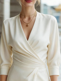 Elegant Draped V-Neck Midi Dress