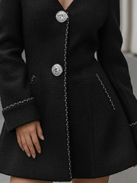 Tweed V-Neck Mini Dress With Statement Buttons