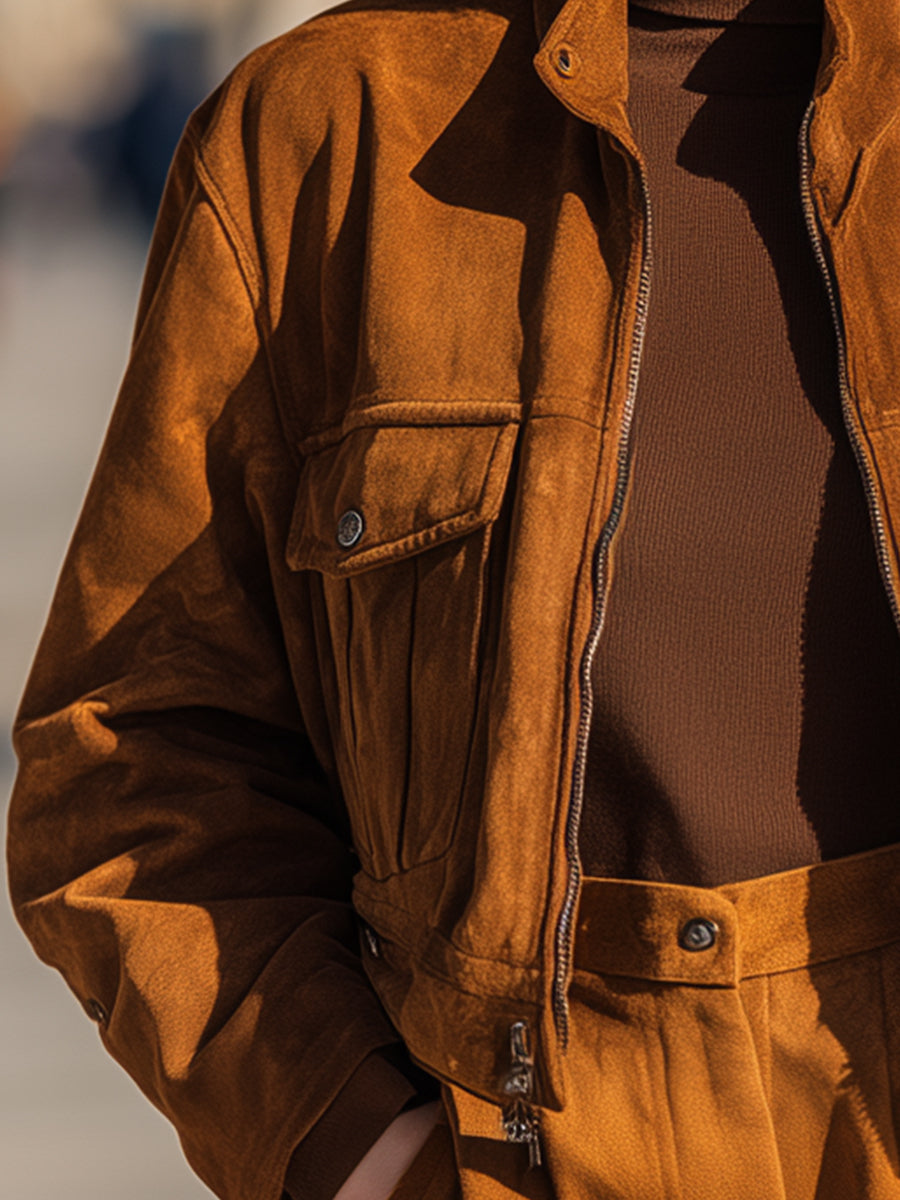 Caramel Suede Cropped Jacket