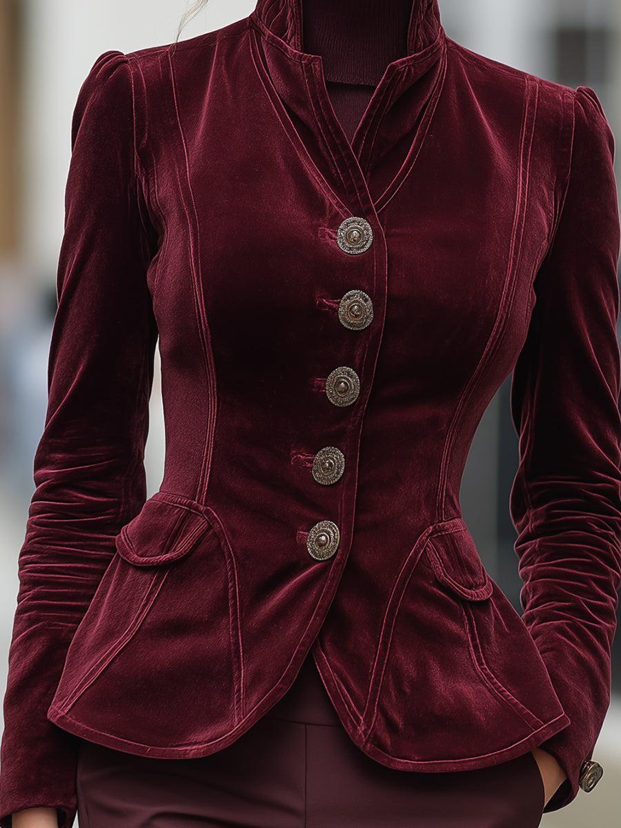 Velvet Tailored Burgundy Blazer