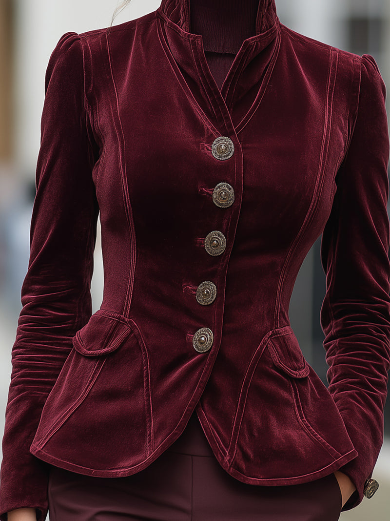 Velvet Tailored Burgundy Blazer