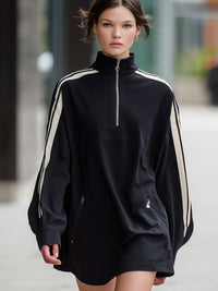 Sporty Half-Zip Mock-Neck Mini Dress With Contrast Stripes