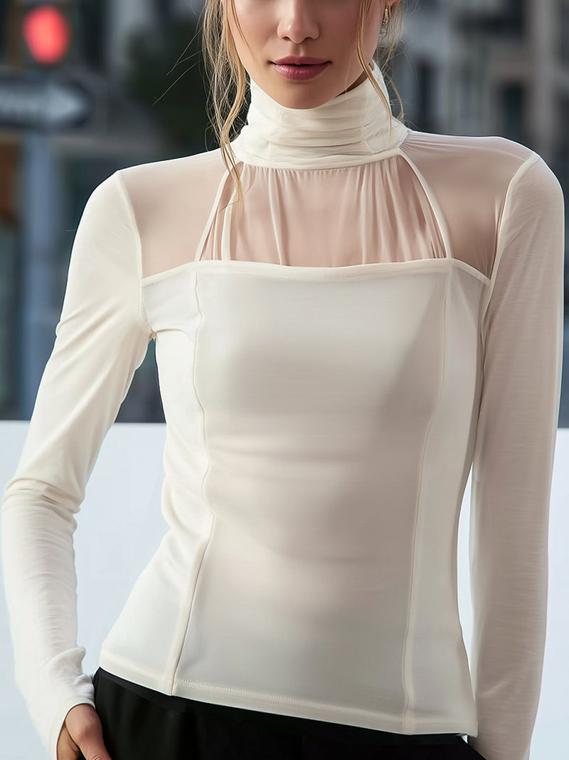 Sheer Panel High-Neck Fitted Top
