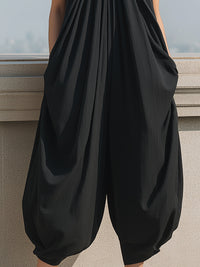 Draped Halter Knot-Neck Balloon Silhouette Jumpsuit