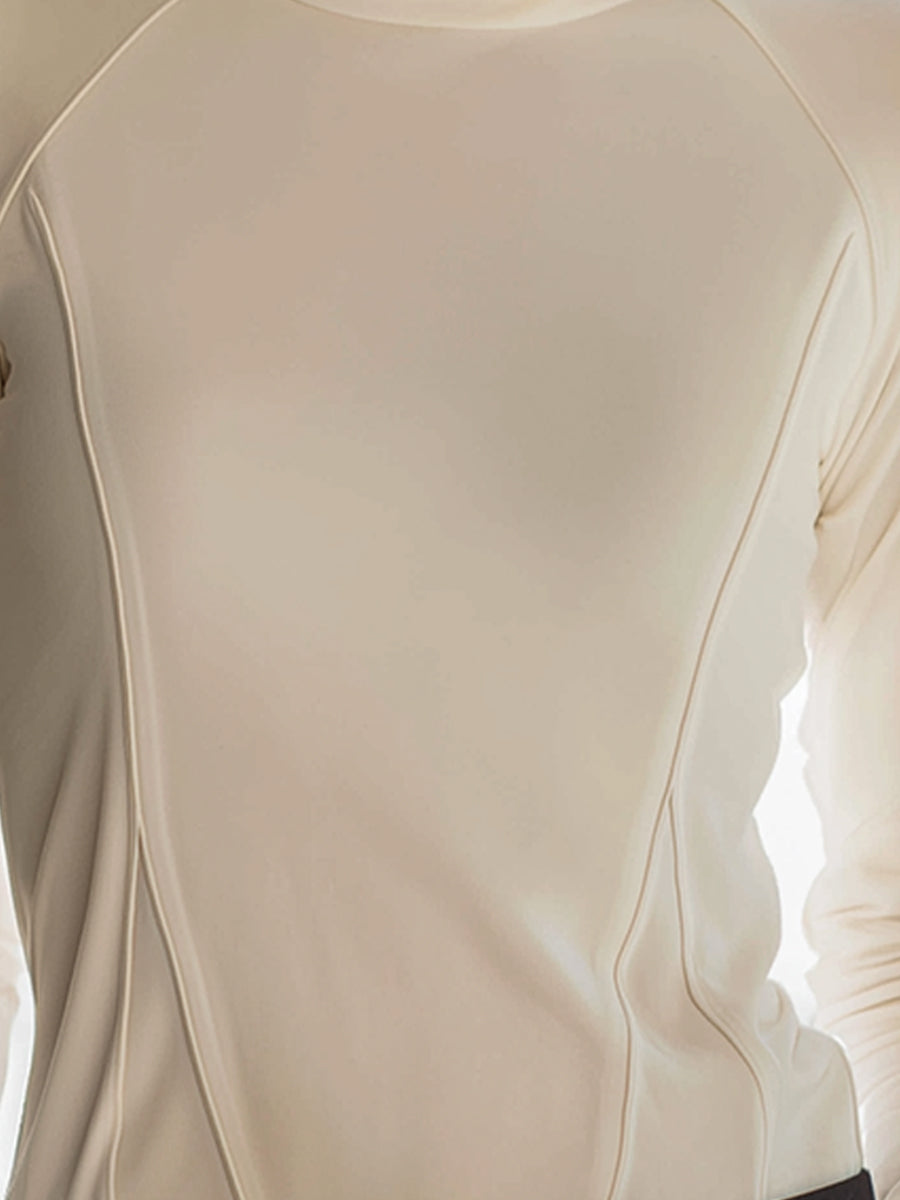 Minimalist White Mock Neck Long Sleeve Top