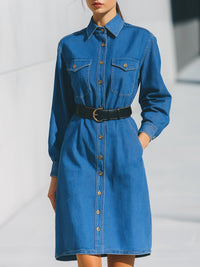 Denim Shirt Dress With Belted Waist In Classic Blue
