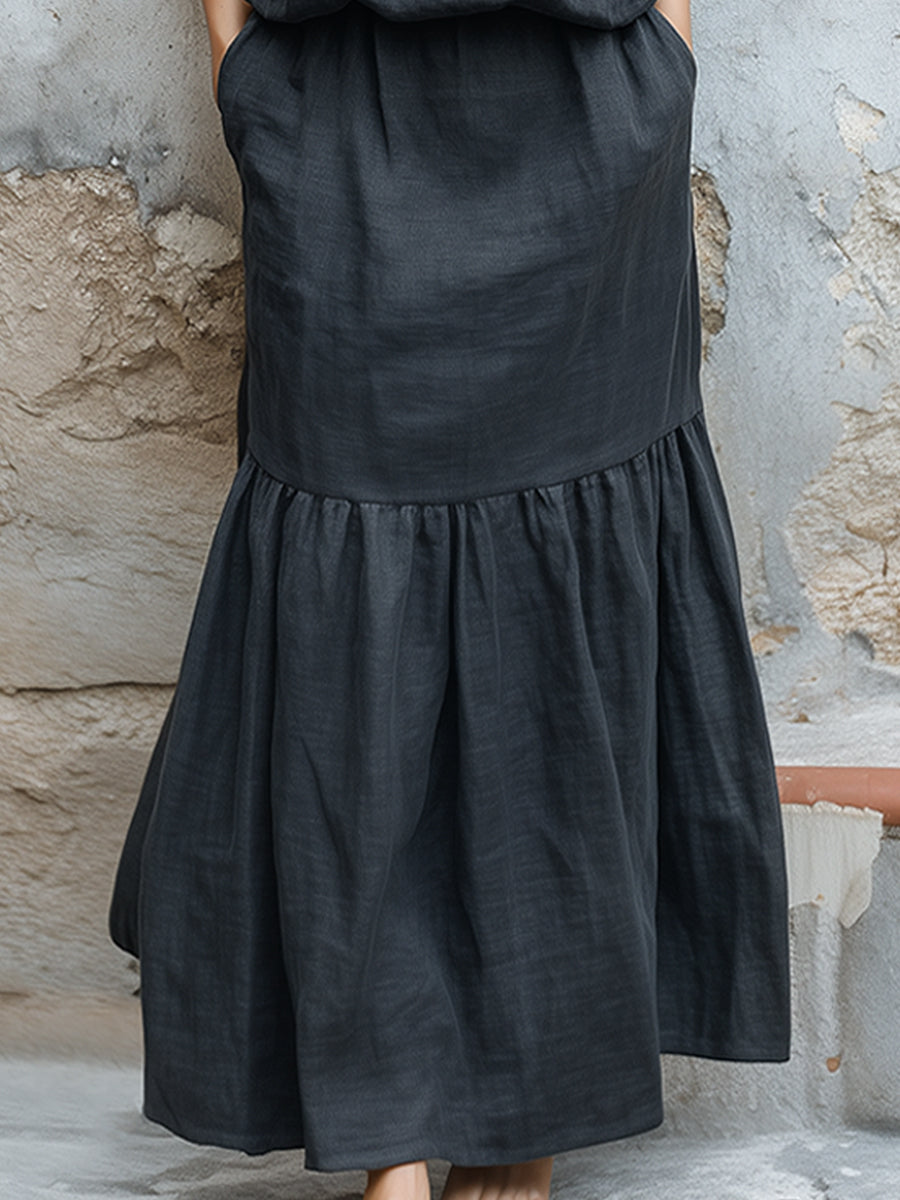 Linen Layered Camisole Skirt Set