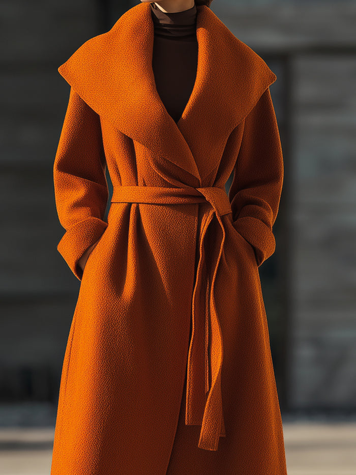 Burnt Orange Belted Wool Coat