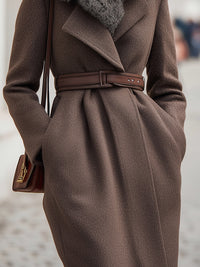 Belted Wool-Blend Coat With Fur-Trimmed Hood