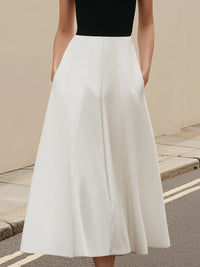 Ff-Shoulder Contrast Collar A-Line Midi Dress