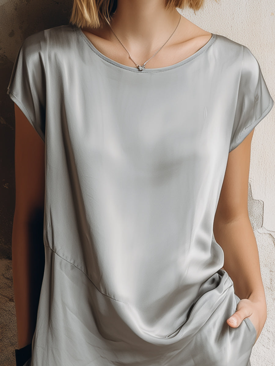 Minimalist Draped Short Sleeve Shift Dress