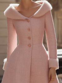 Tweed Midi Dress With Faux Fur Trim