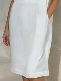 Minimalist Stand Collar Short Sleeve Midi Dress